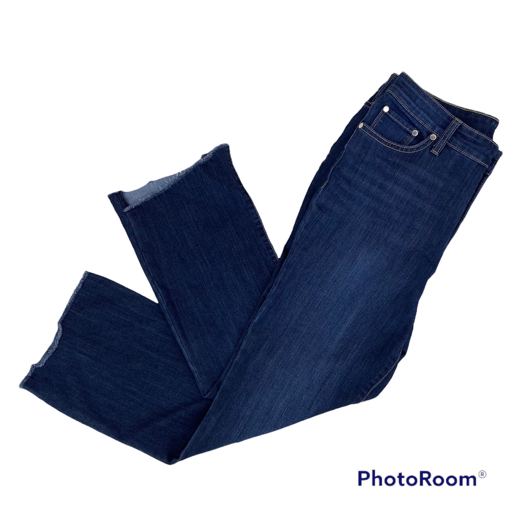 Nine West Women's Delancy High Rise Kick Flare Jeans Size 10 Medium Wash Raw Hem